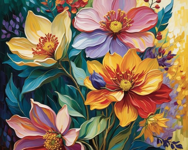 Vibrant bouquet of colorful flowers with textured petals