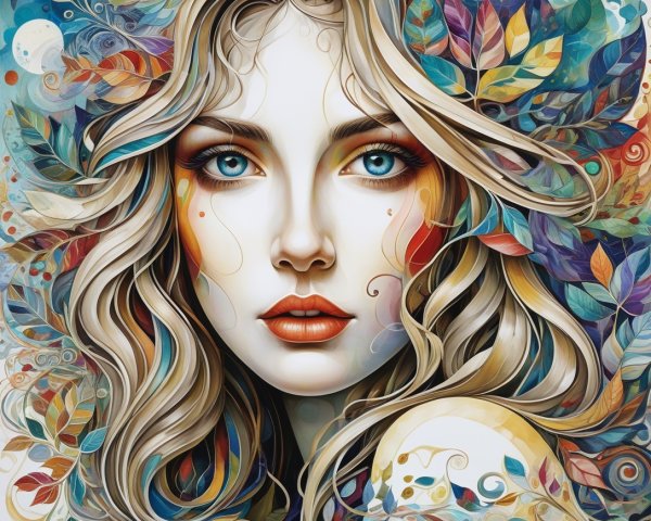 Vibrant Portrait of a Woman with Nature Elements