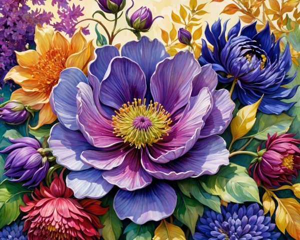 Vibrant Floral Composition with Peonies and Dahlias