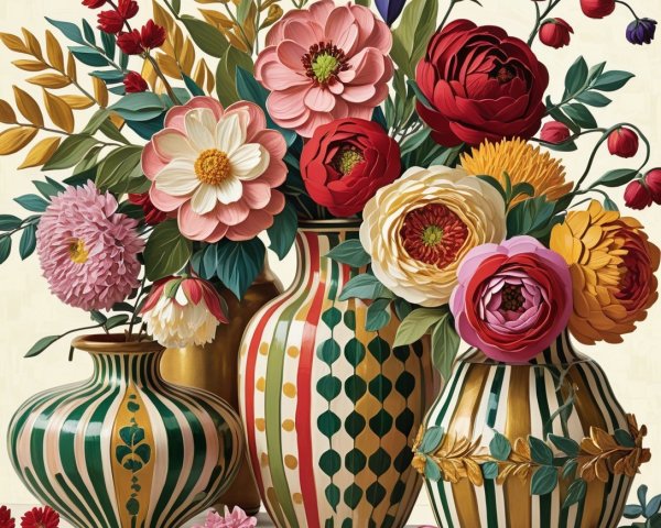 Vibrant Flower Arrangement in Decorative Vases