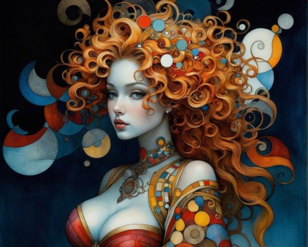 Vibrant Artwork of a Woman with Curly Red Hair