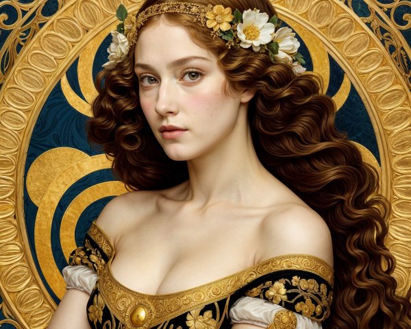 Elegant portrait of a woman in a black dress with flowers