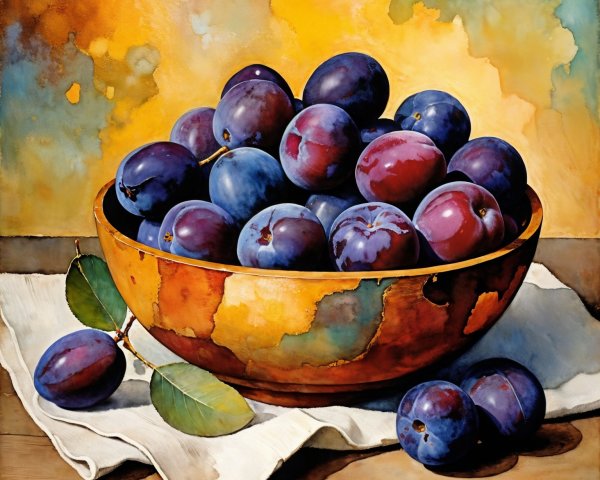 Vibrant Still-Life of Purple Plums in a Bowl
