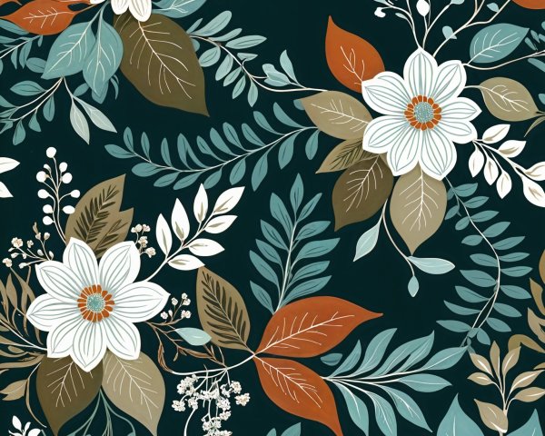 Vibrant Floral Pattern with White Flowers and Teal Background