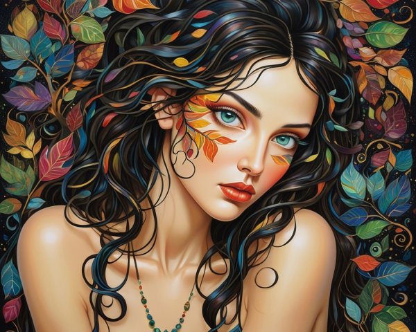 Portrait of a Young Woman with Nature-Inspired Elements