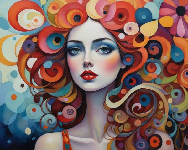 Abstract Digital Painting of a Woman with Colorful Hair