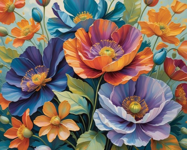 Vibrant Bouquet of Colorful Poppies and Blooms