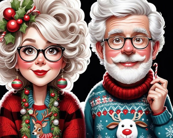Cheerful Couple in Festive Holiday Attire