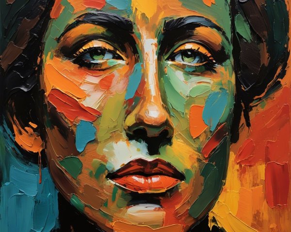 Portrait of a Woman with Green Eyes and Bold Colors