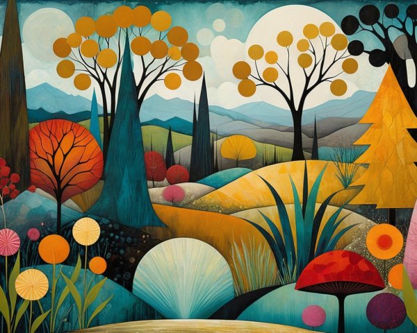 Vibrant Autumn Landscape with Colorful Trees and Hills
