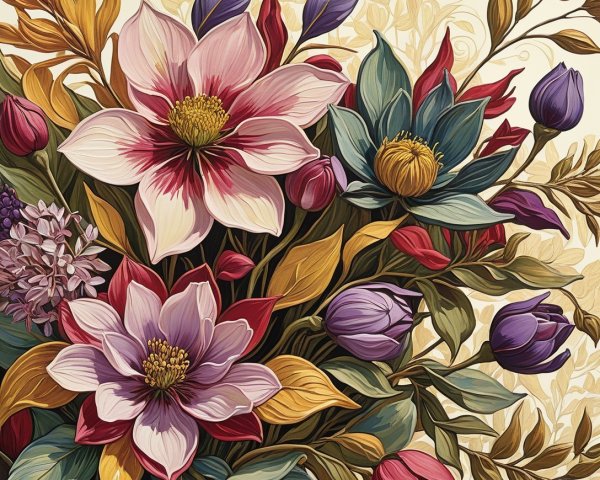 Vibrant Floral Arrangement with Rich Hues and Greenery
