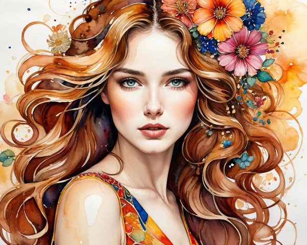 Portrait of a Young Woman with Floral Accents