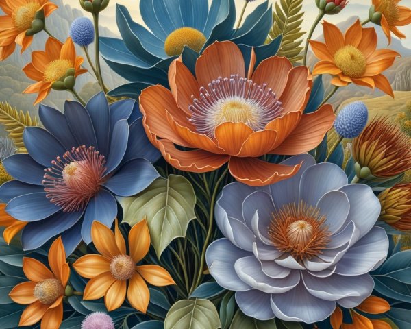 Vibrant Digital Painting of Wildflower Bouquet