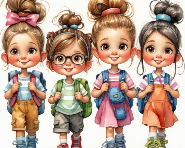 Cheerful Children with Unique Hairstyles and Outfits