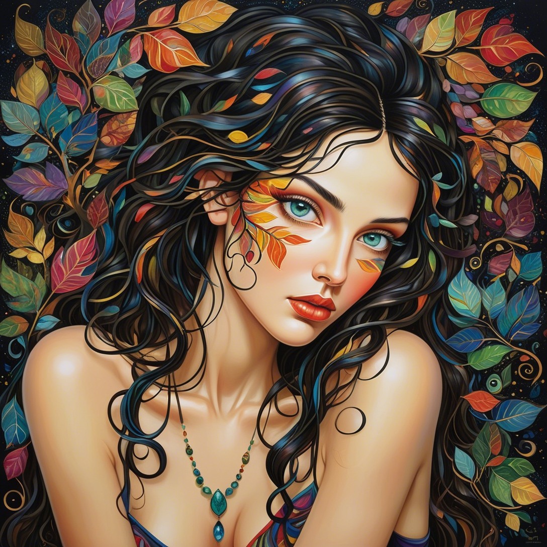 Portrait of a Young Woman with Nature-Inspired Elements