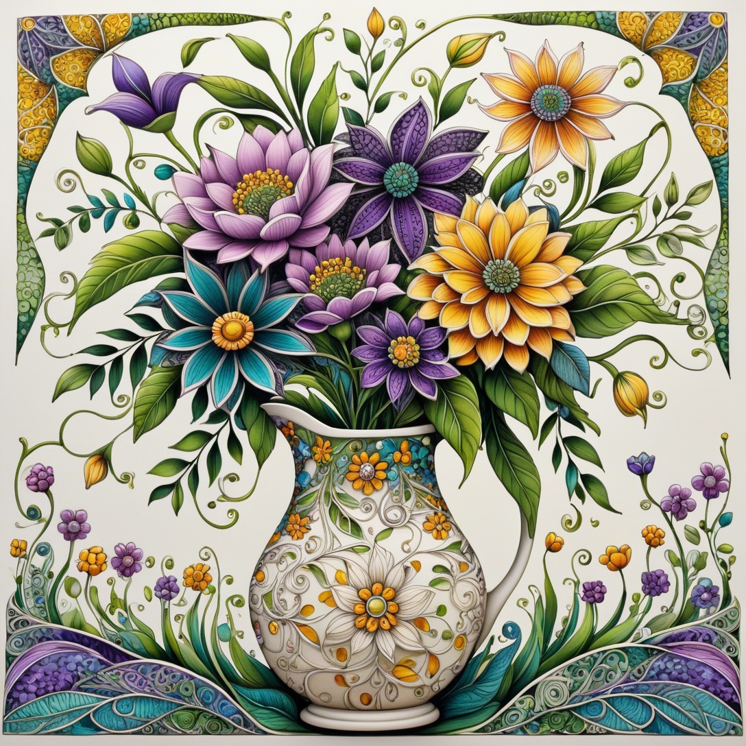 Vibrant Bouquet in Intricate Vase with Colorful Flowers