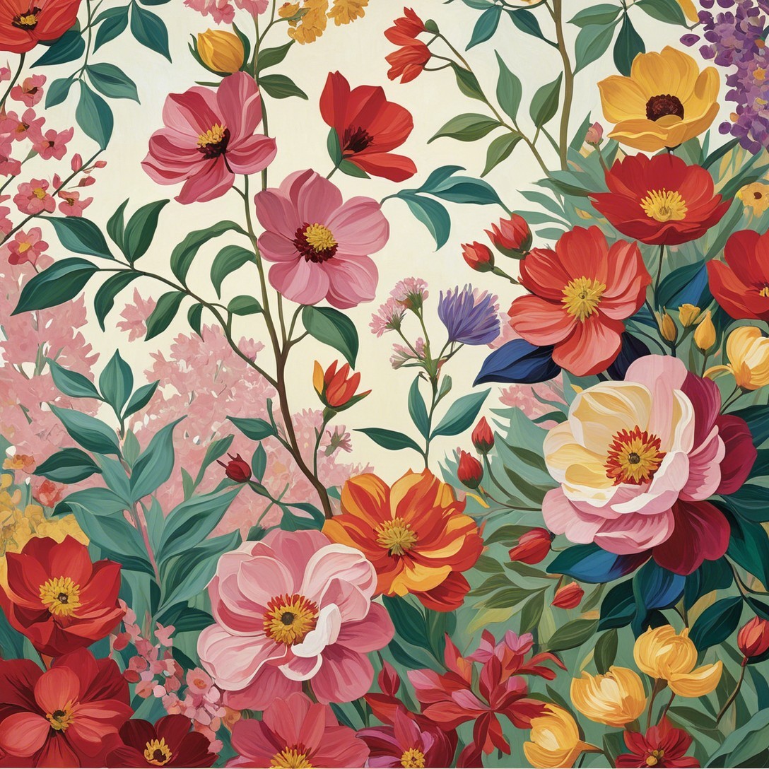 Vibrant Floral Pattern with Diverse Blooms and Colors