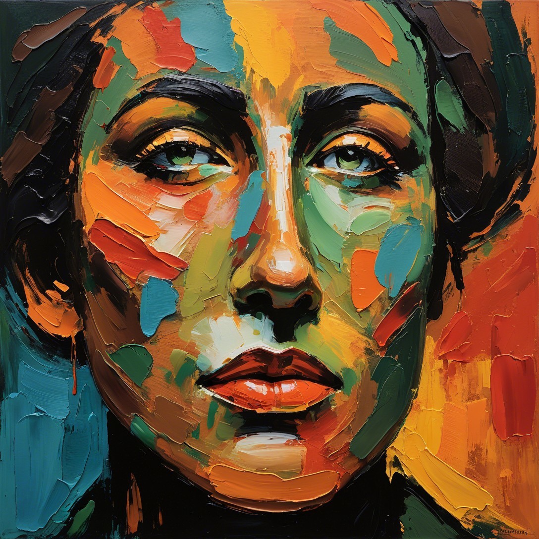Portrait of a Woman with Green Eyes and Bold Colors