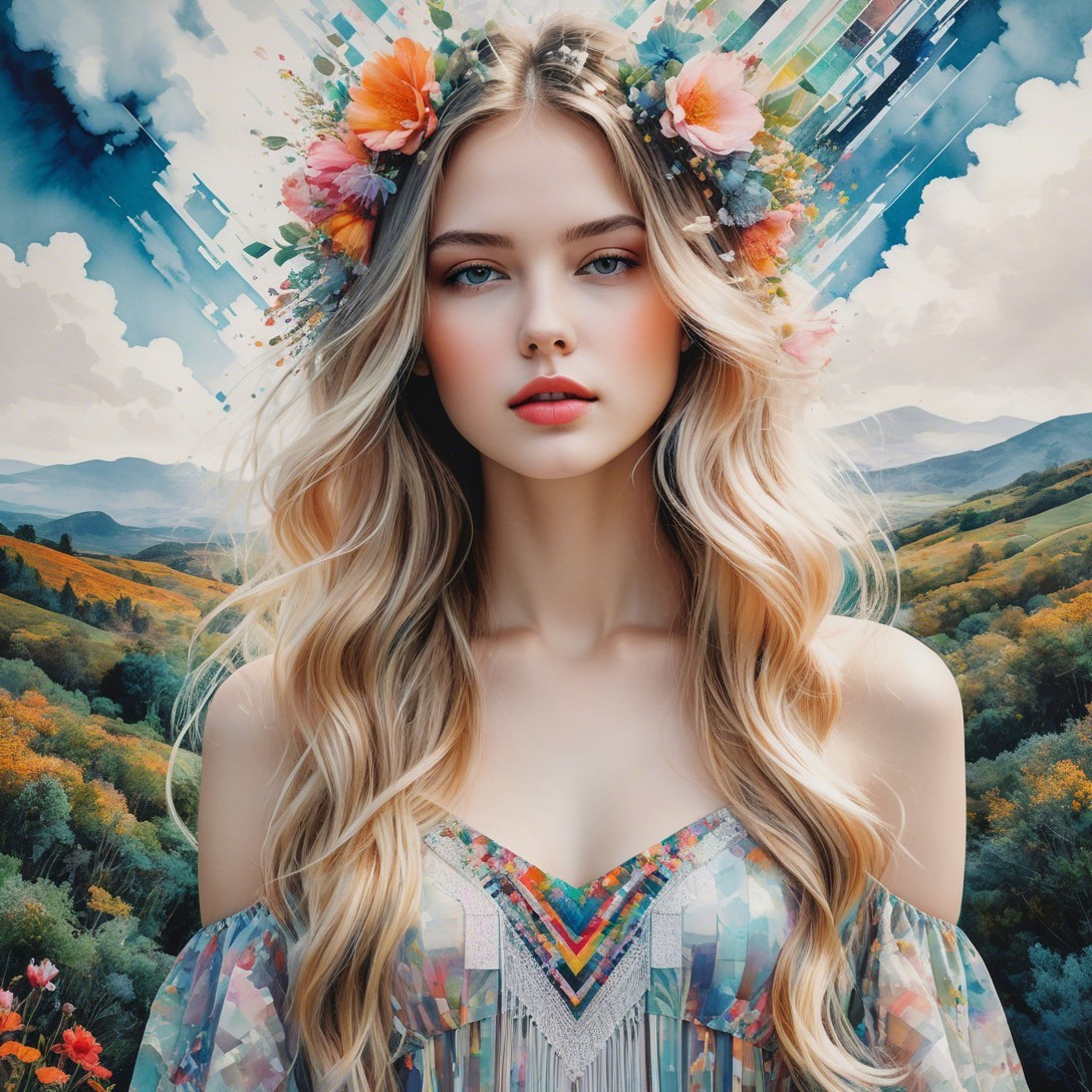 Portrait of a Young Woman in Vibrant Landscape