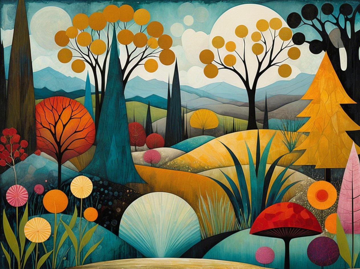 Vibrant Autumn Landscape with Colorful Trees and Hills