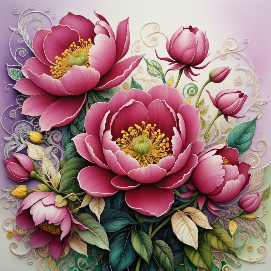 Vibrant Pink Peonies with Lush Petals and Greenery