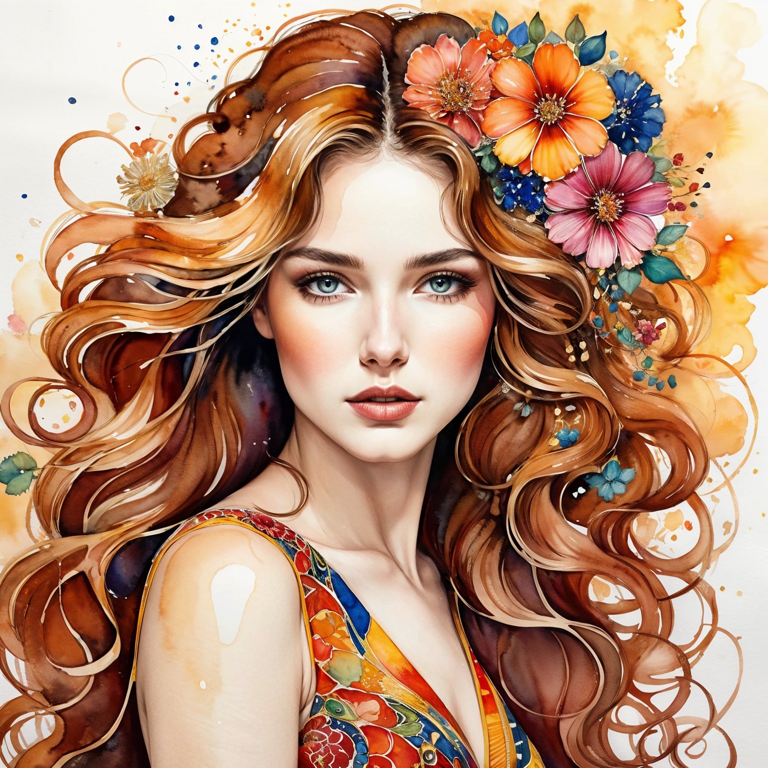 Portrait of a Young Woman with Floral Accents