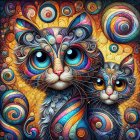 Cats by Porthole with Sunset and Whimsical Decor