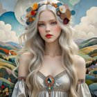 Portrait of a Young Woman in Vibrant Landscape