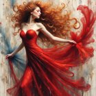 Young woman dancing in a vibrant, colorful scene