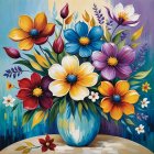 Vibrant Flower Bouquet in Polka-Dotted Blue Vase