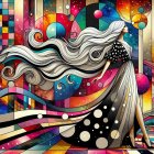 Graceful figure in black gown with polka dots and colors