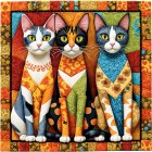 Colorful Stylized Cats Against Floral Backdrop