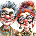 Cheerful elderly women with oversized glasses and vibrant outfits