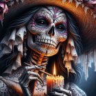 Portrait of a woman with sugar skull makeup and flowers