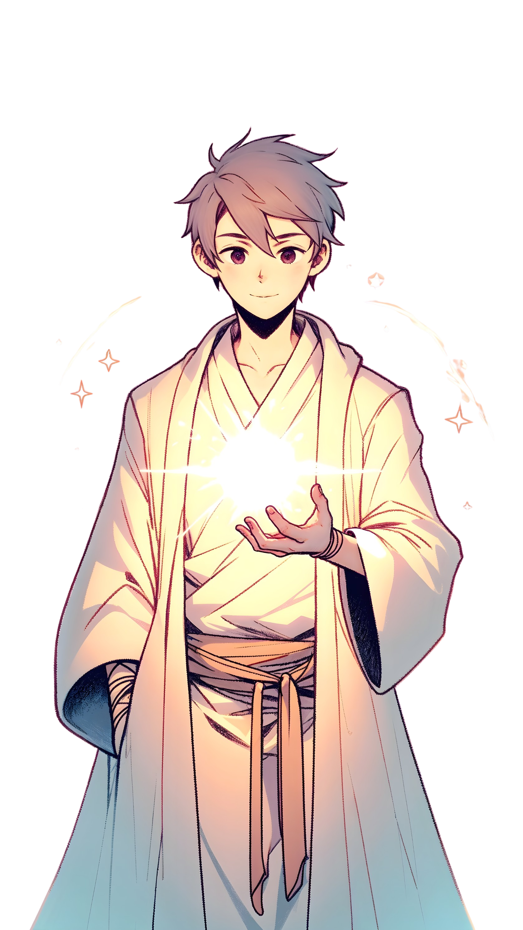 Young Male Character with Glowing Orb in Traditional Robe