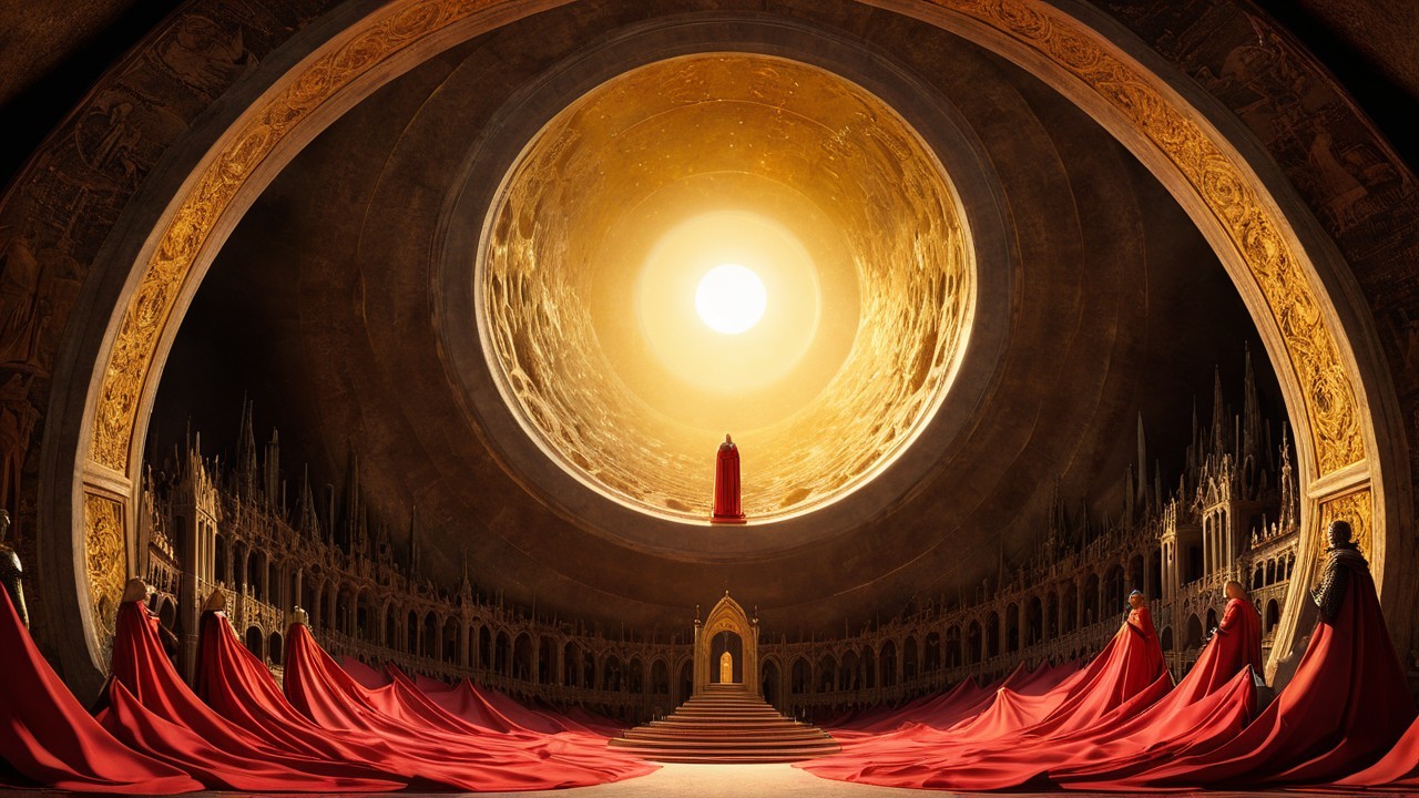 Grand Circular Chamber with Intricate Carvings and Figures