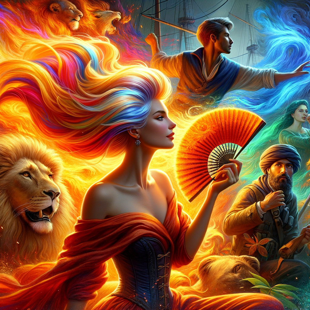 Vibrant Scene with Colorful Hair and Surreal Elements