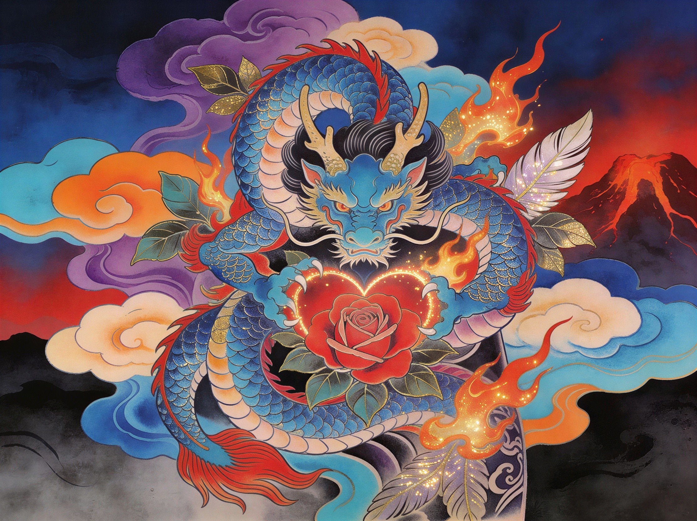 Intricate Illustration of a Blue Oriental Dragon