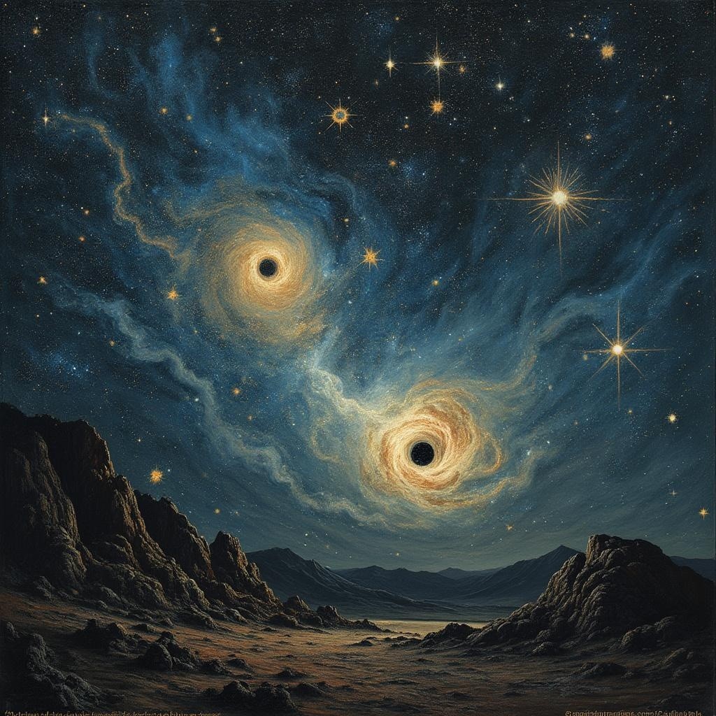 Cosmic Landscape with Black Holes and Starry Sky