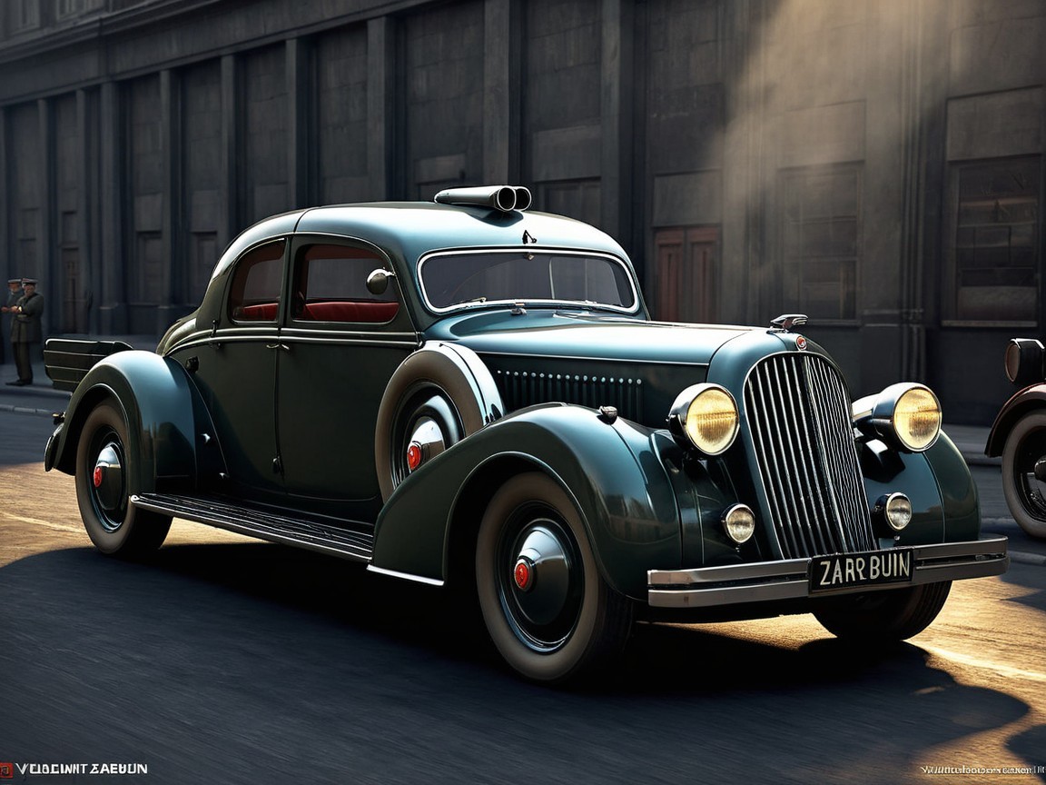 Vintage Automobile with Elegant Design and Urban Backdrop