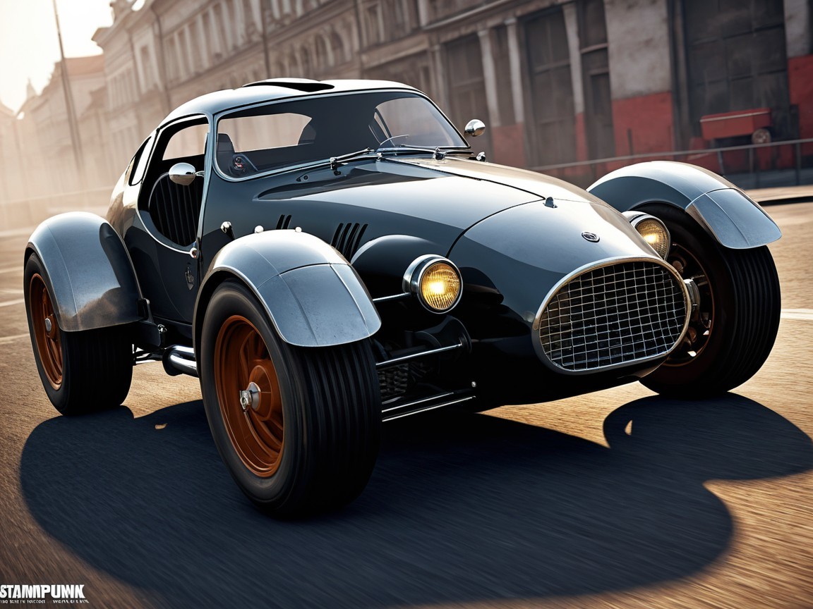 Vintage-Inspired Sports Car in Sunlit City Street