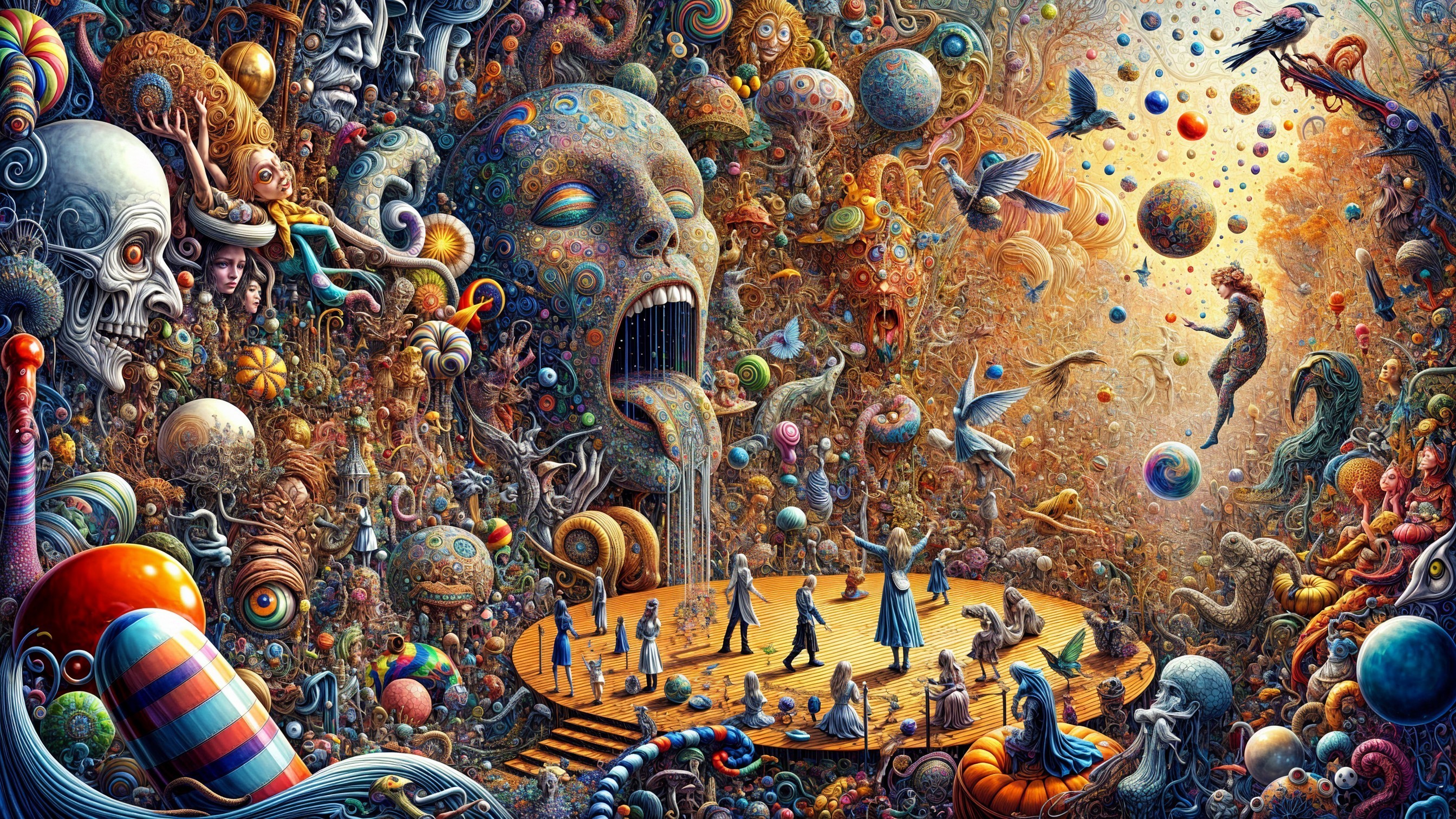 Surreal Landscape with Fantastical Elements and Creatures