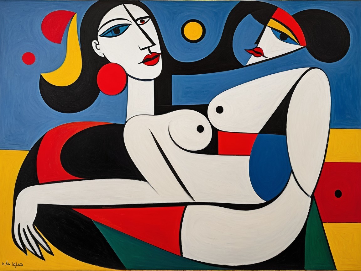 Abstract Figures in Vibrant Cubist Composition