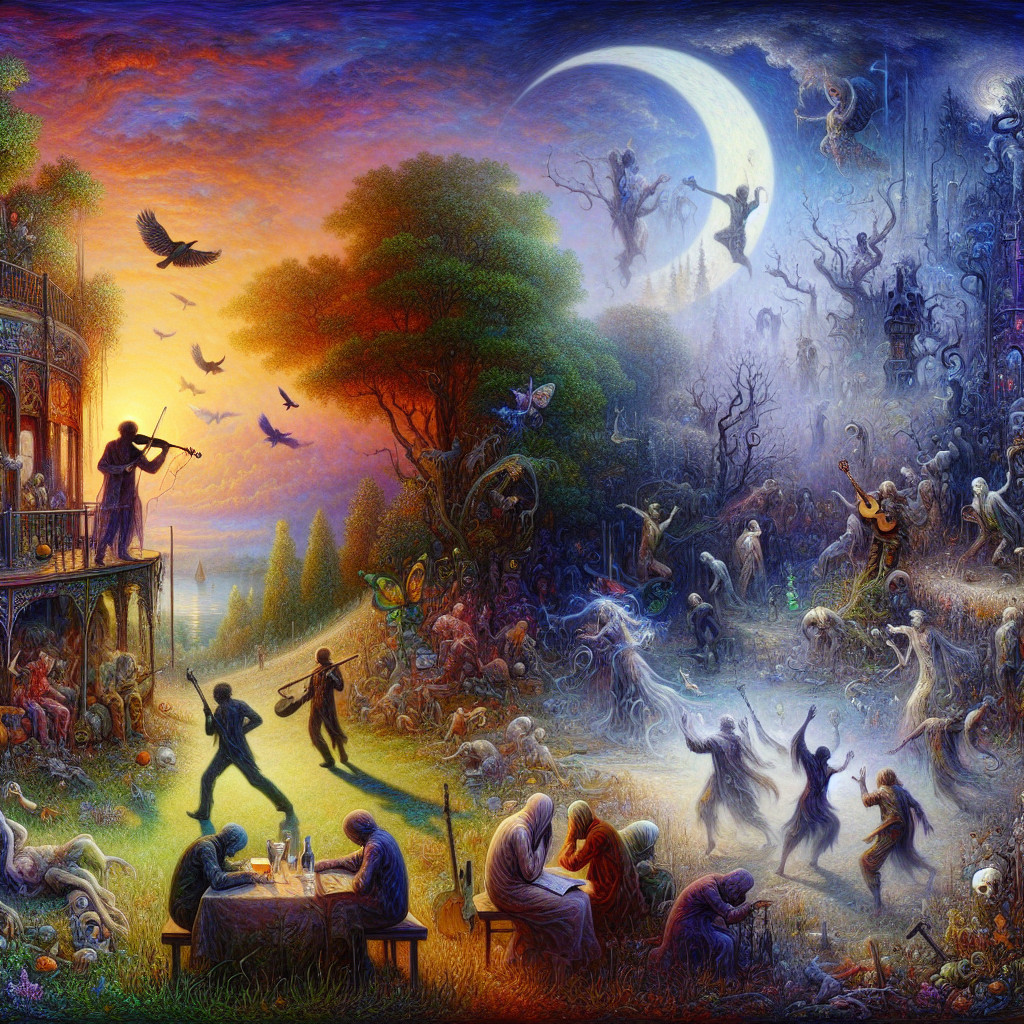 Contrasting Worlds in Split-Scene Artwork