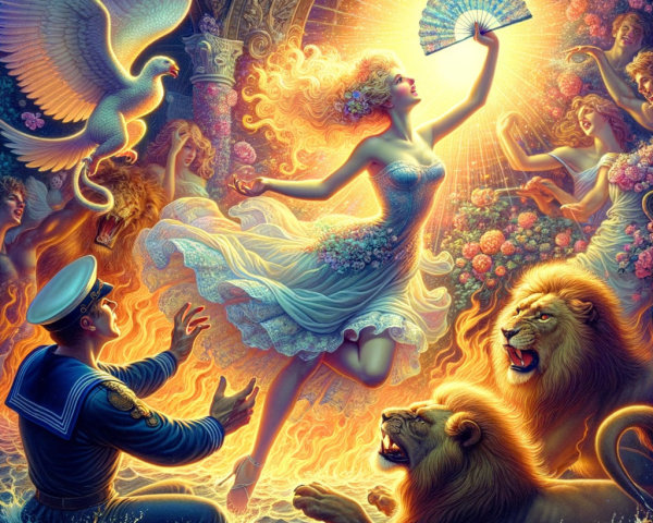 Mystical Dance with Lions and Ethereal Light