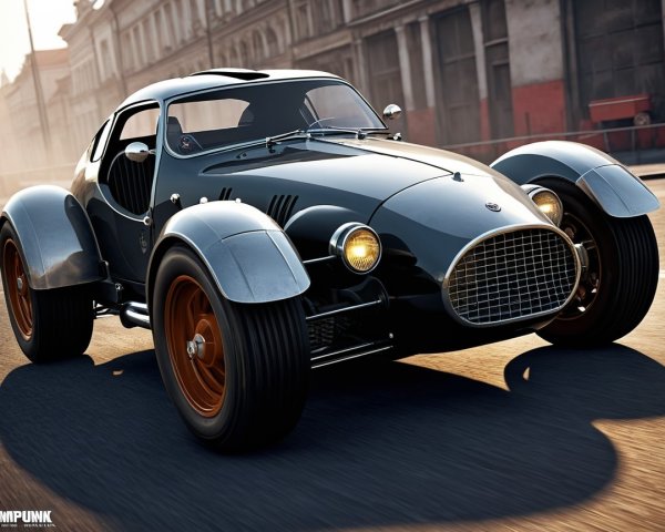 Vintage-Inspired Sports Car in Sunlit City Street