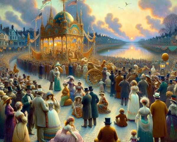 19th-Century Festival Scene by a Serene River