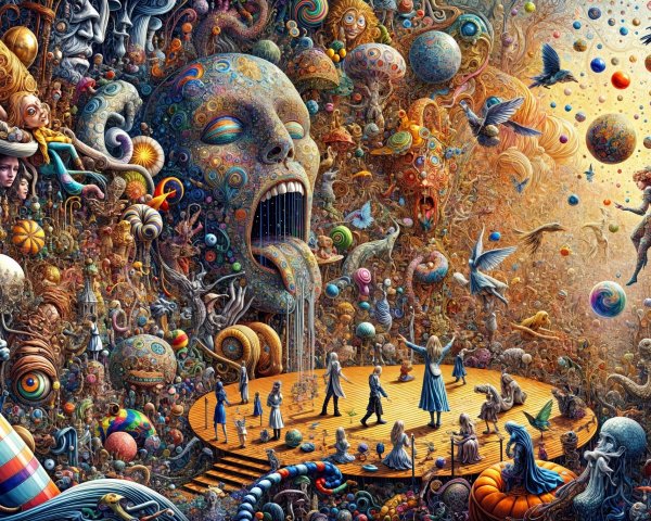 Surreal Landscape with Fantastical Elements and Creatures