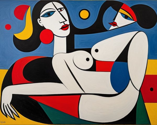 Abstract Figures in Vibrant Cubist Composition