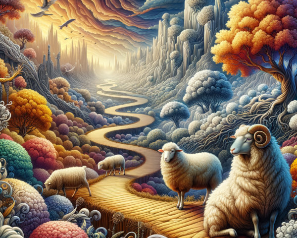 Whimsical Landscape with River and Colorful Trees